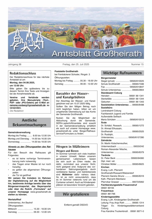 Amtsblatt Großheirath Titelblatt 15/2025
