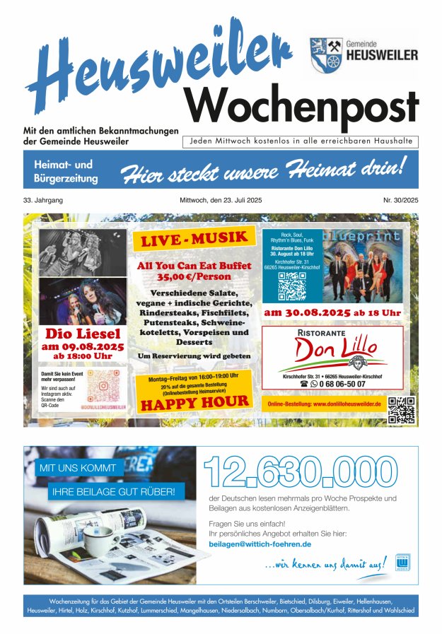 Heusweiler Wochenpost Titelblatt 30/2025