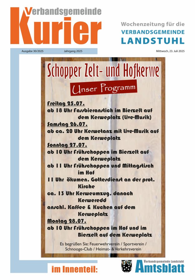 Verbandsgemeinde Kurier Landstuhl Titelblatt 30/2025
