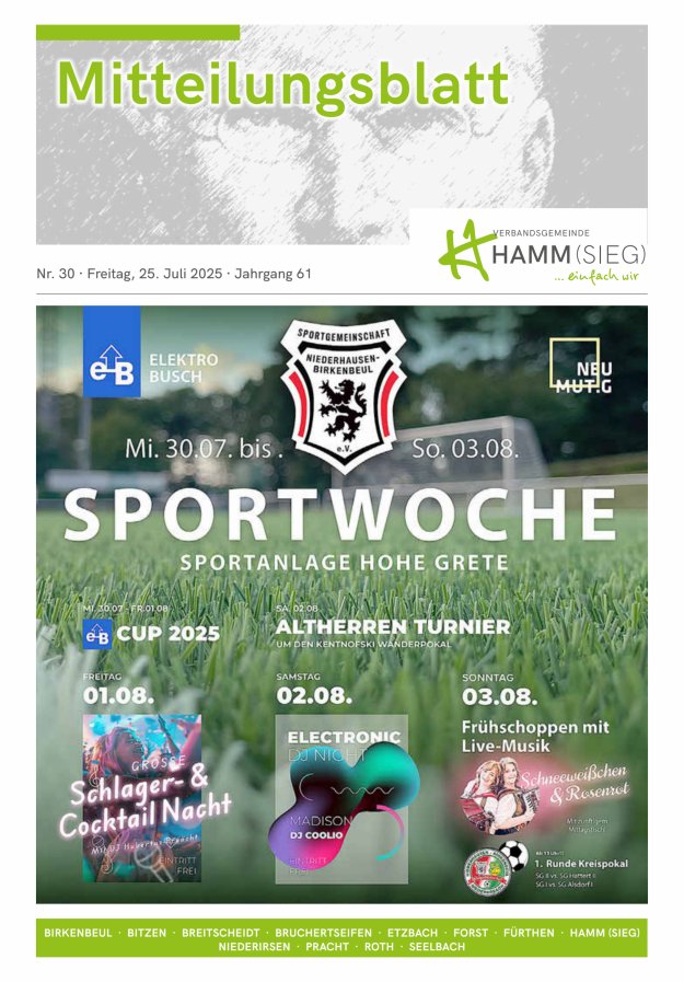 Mitteilungsblatt Hamm (Sieg) Titelblatt 30/2025