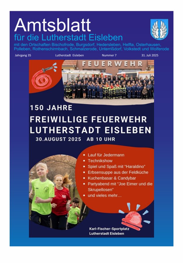 Amtsblatt Lutherstadt Eisleben – Amtliches Mitteilungsblatt der Lutherstadt Eisleben Titelblatt 07/2025
