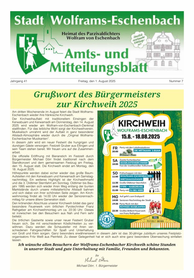 Amts- und Mitteilungsblatt Stadt Wolframs-Eschenbach Titelblatt 07/2025