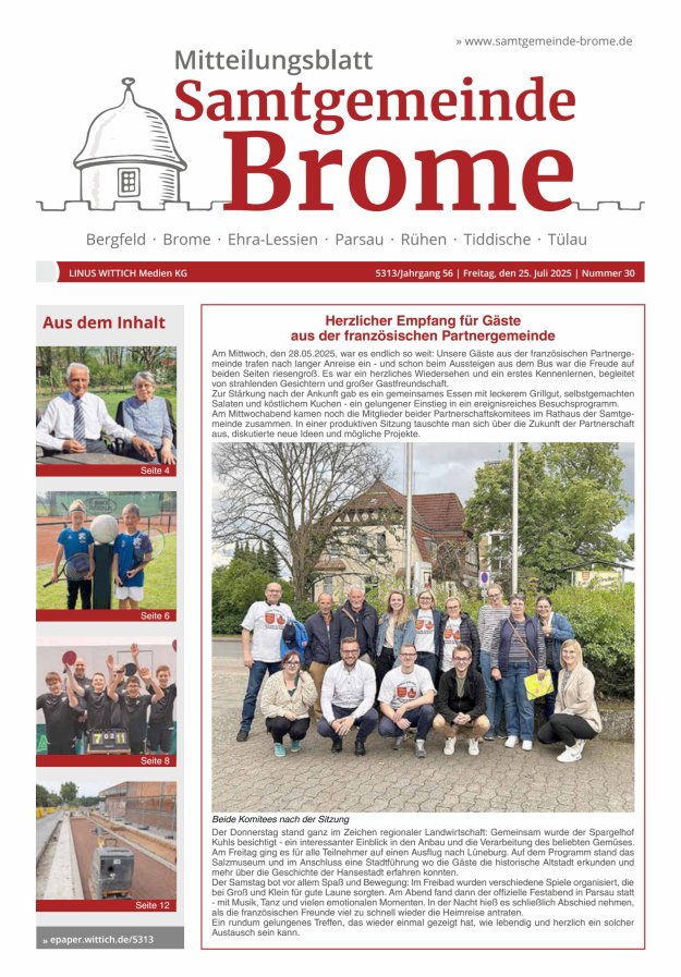 Mitteilungsblatt der Samtgemeinde Brome Titelblatt 30/2025