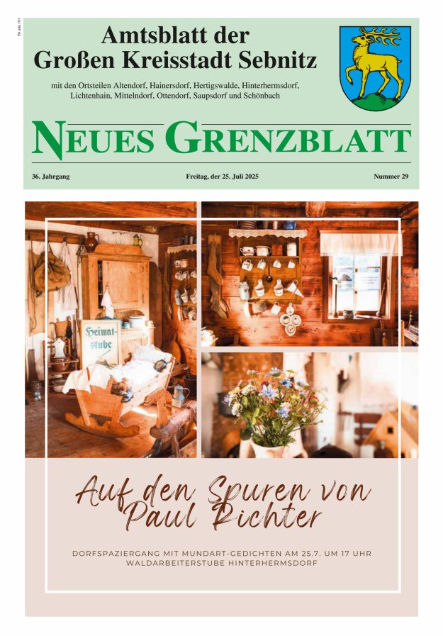 Amtsblatt der Großen Kreisstadt Sebnitz mit den Ortsteilen Titelblatt 29/2025
