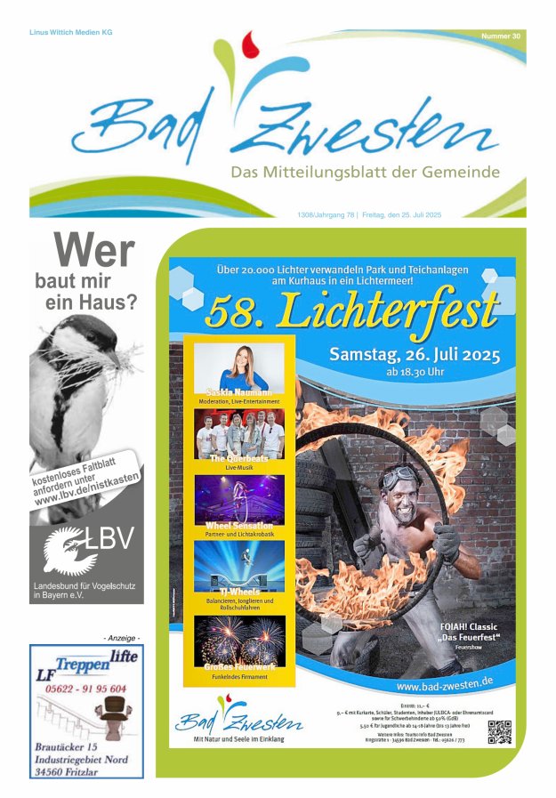 Heimatzeitung Bad Zwesten Titelblatt 30/2025