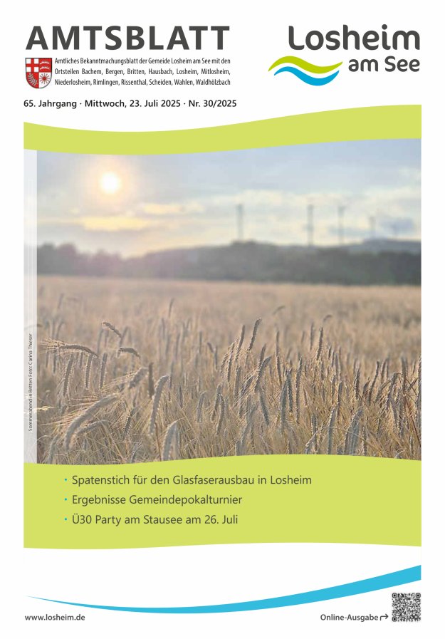 Amtliches Bekanntmachungsblatt der Gemeinde Losheim am See Titelblatt 30/2025