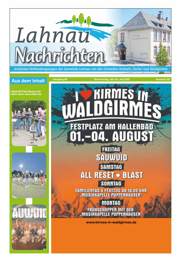 Lahnau Nachrichten Titelblatt 30/2025