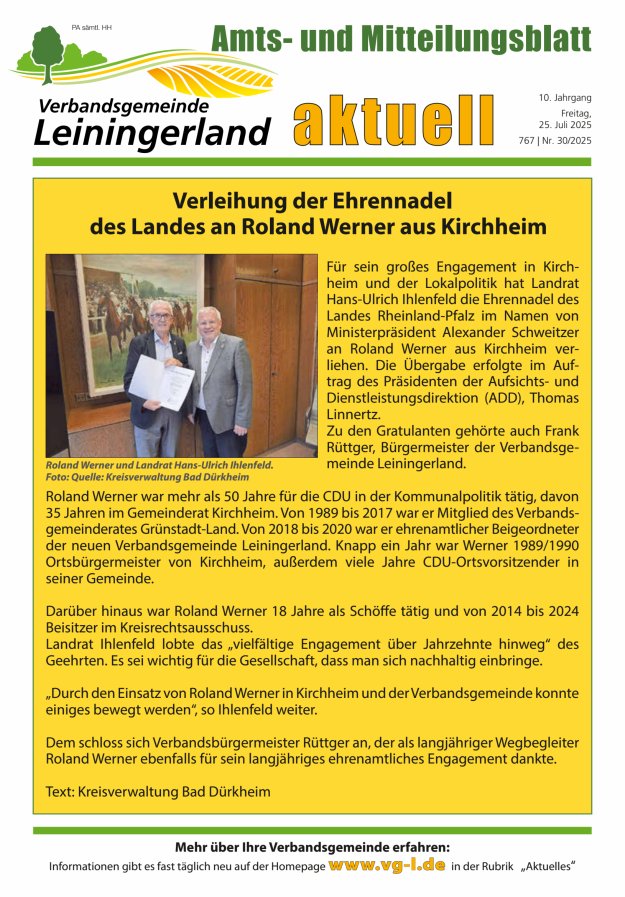 VG Leiningerland aktuell Titelblatt 30/2025