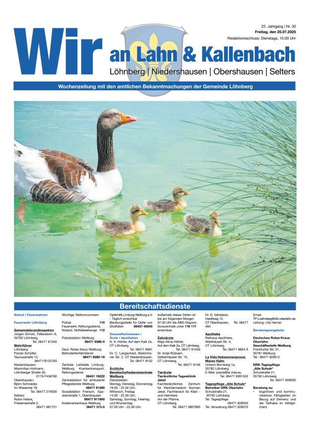 Amtliches Mitteilungsblatt der Gemeinde Löhnberg Titelblatt 30/2025