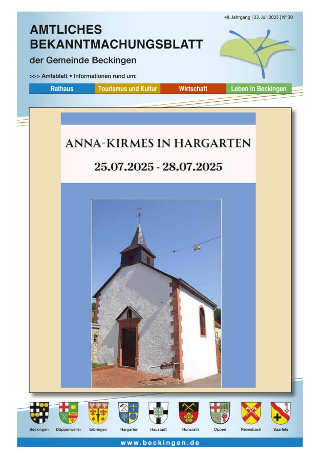 Amtsblatt Beckingen Titelblatt 30/2025