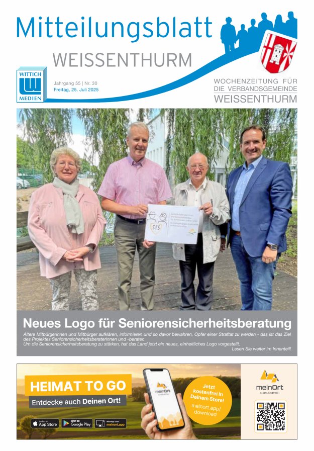Mitteilungsblatt für den Bereich der Verbandsgemeinde Weißenthurm Titelblatt 30/2025