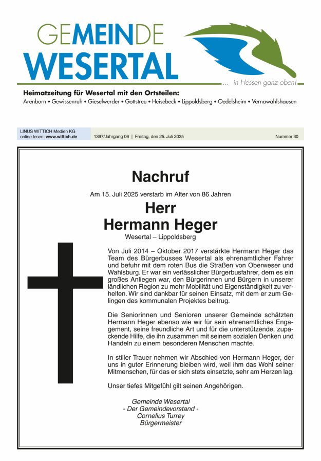 Wesertal Titelblatt 30/2025