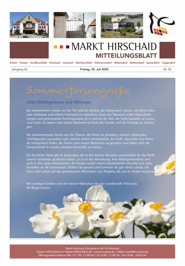 Mitteilungsblatt Markt Hirschaid Titelblatt 30/2025