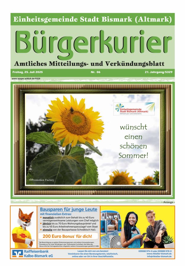 Bürgerkurier der Einheitsgemeinde Stadt Bismark (Altmark) Titelblatt 06/2025