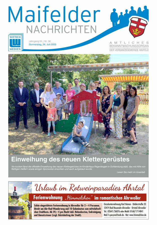 Maifelder Nachrichten - Wochenzeitung der Verbandsgemeinde Maifeld Titelblatt 30/2025