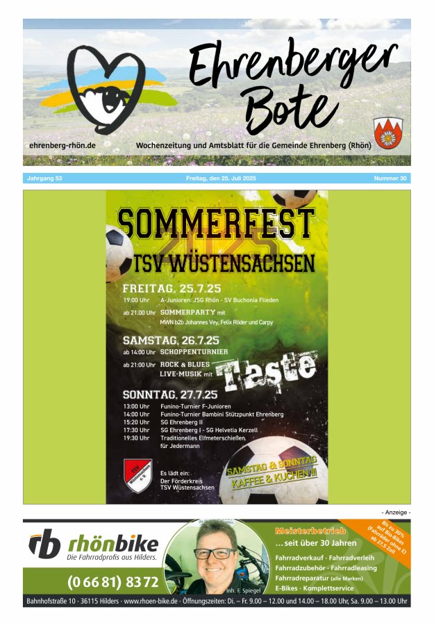 Ehrenberger Bote Titelblatt 30/2025