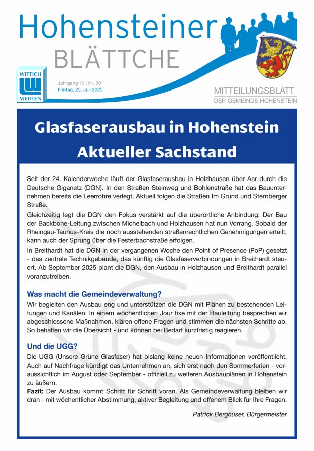 Hohensteiner Blättche Titelblatt 30/2025