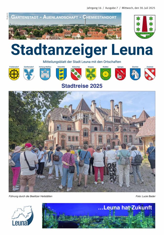Stadtanzeiger – Mitteilungsblatt der Stadt Leuna mit den Ortschaften Titelblatt 07/2025