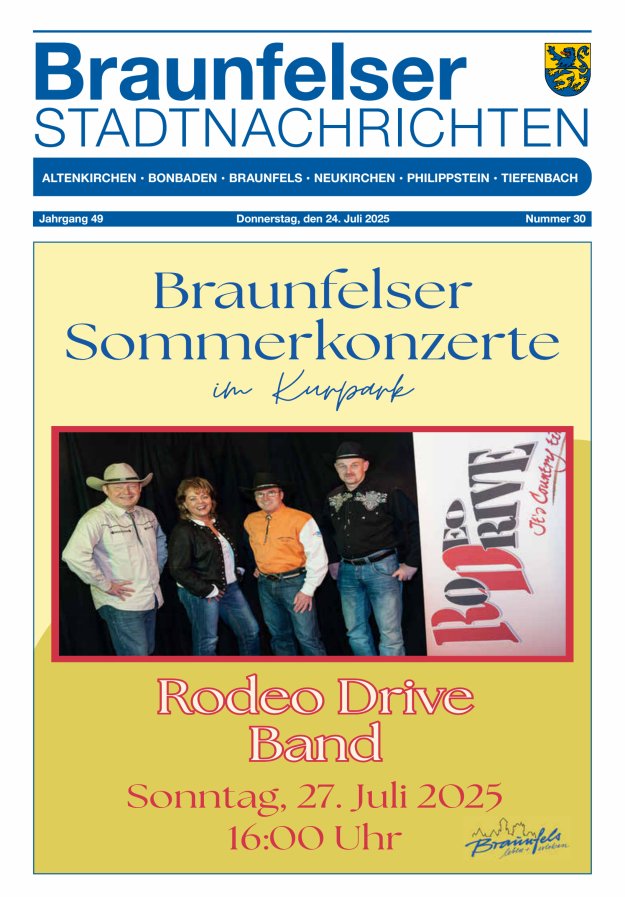 Braunfelser Stadtnachrichten Titelblatt 30/2025