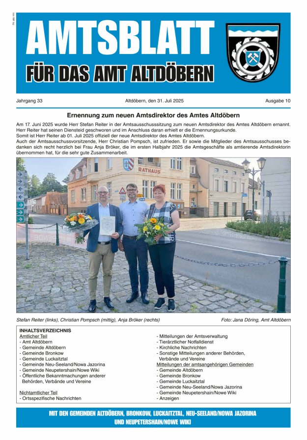 Amtsblatt für das Amt Altdöbern Titelblatt 10/2025