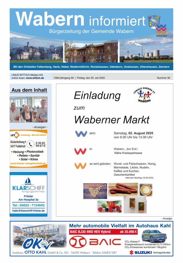 Wabern informiert Titelblatt 30/2025