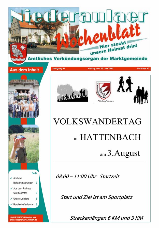 Niederaulaer Wochenblatt Titelblatt 30/2025