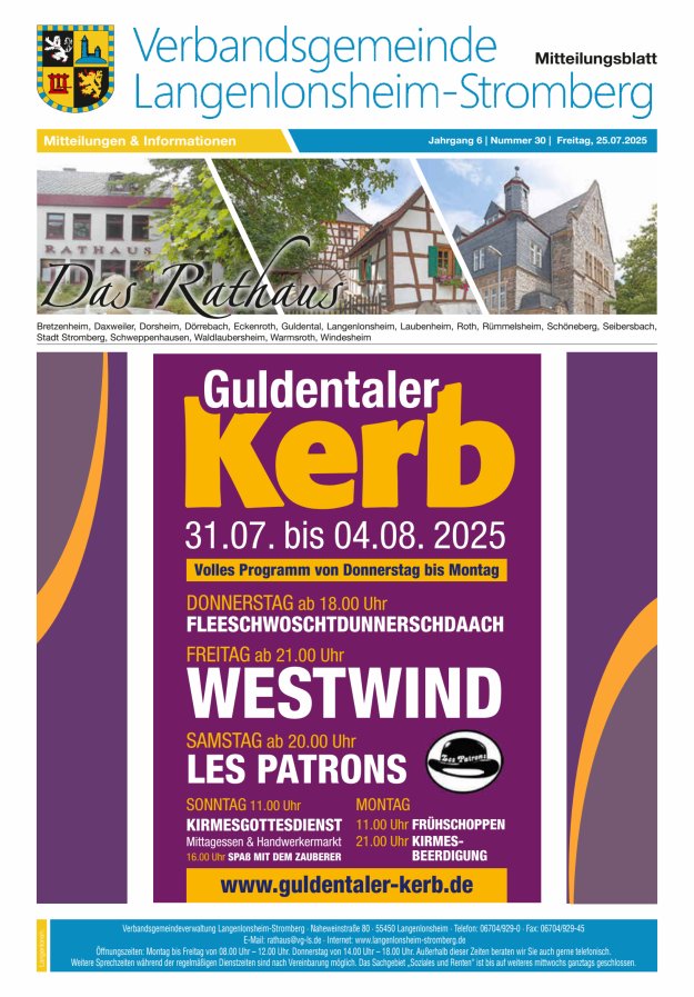 Das Rathaus - MTB d VG Langenlonsheim-Stromberg Titelblatt 30/2025