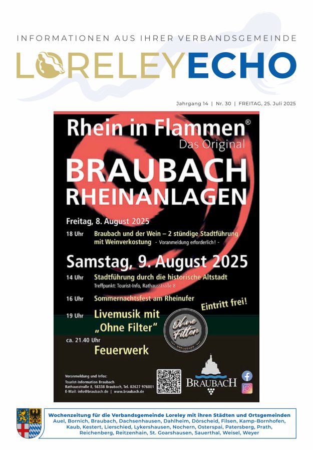 Loreley-Echo - Mitteilungsblatt der Verbandsgemeinde Loreley Titelblatt 30/2025