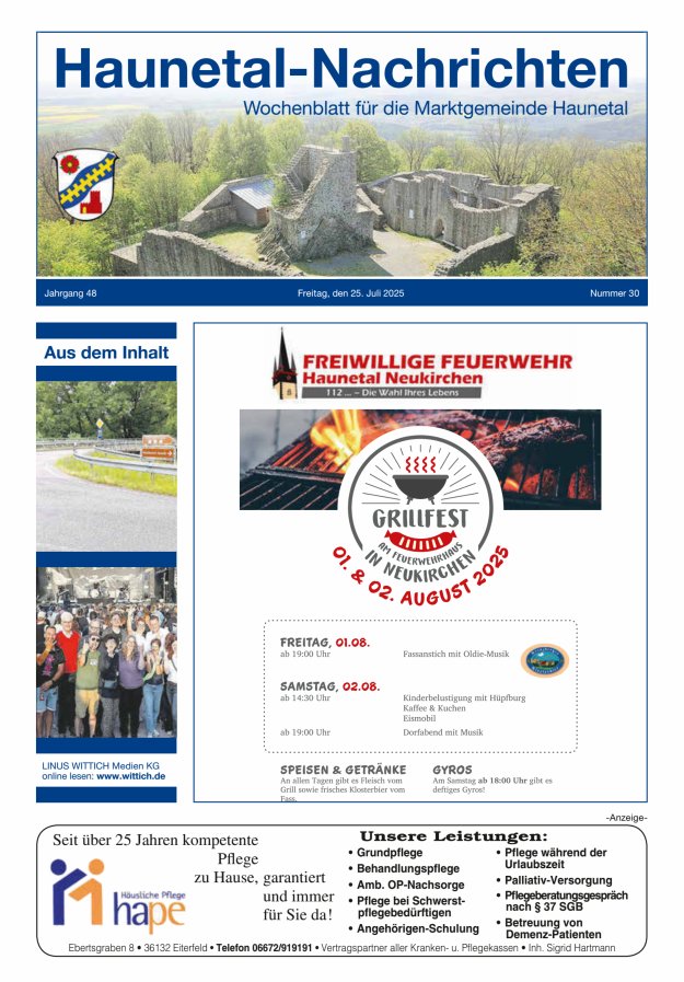 Haunetal-Nachrichten Titelblatt 30/2025