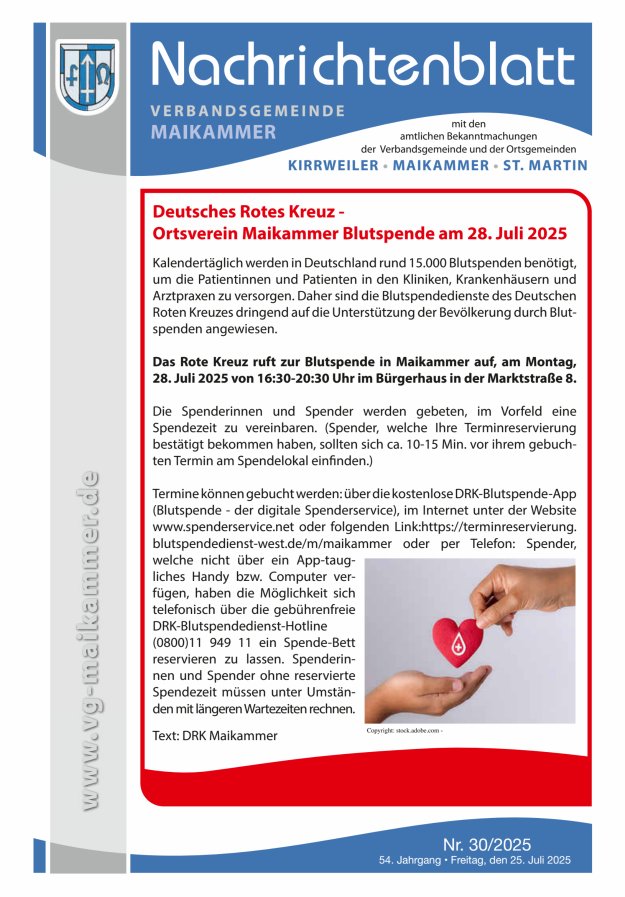 Nachrichtenblatt VG Maikammer Titelblatt 30/2025