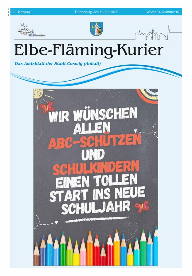 Elbe-Fläming-Kurier Das Amtsblatt der Stadt Coswig (Anhalt) Titelblatt 16/2025