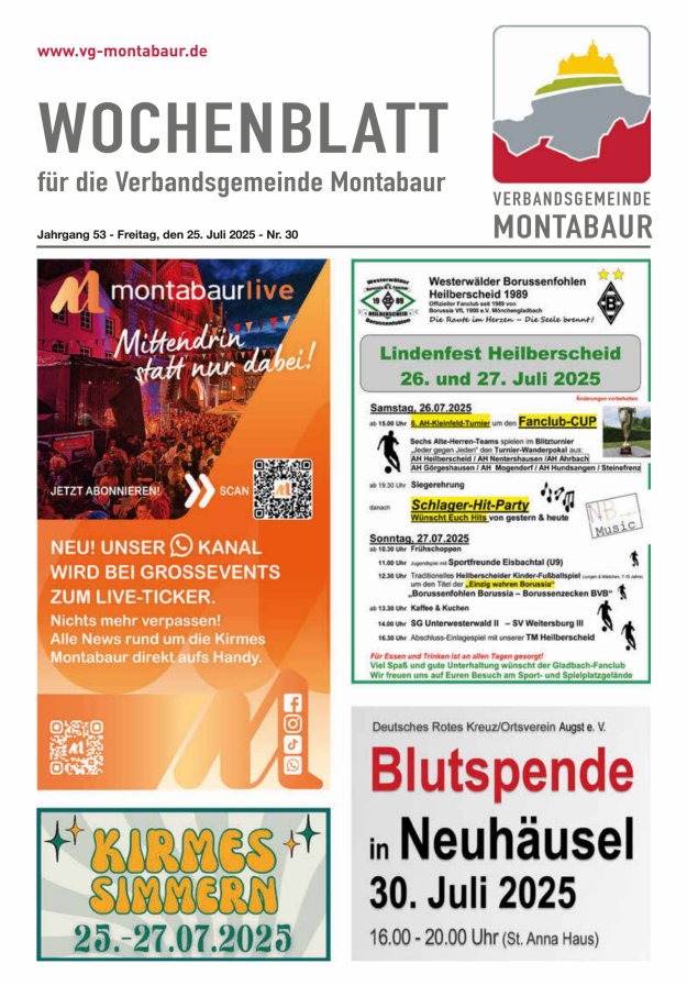 Wochenblatt der Verbandsgemeinde Montabaur Titelblatt 30/2025