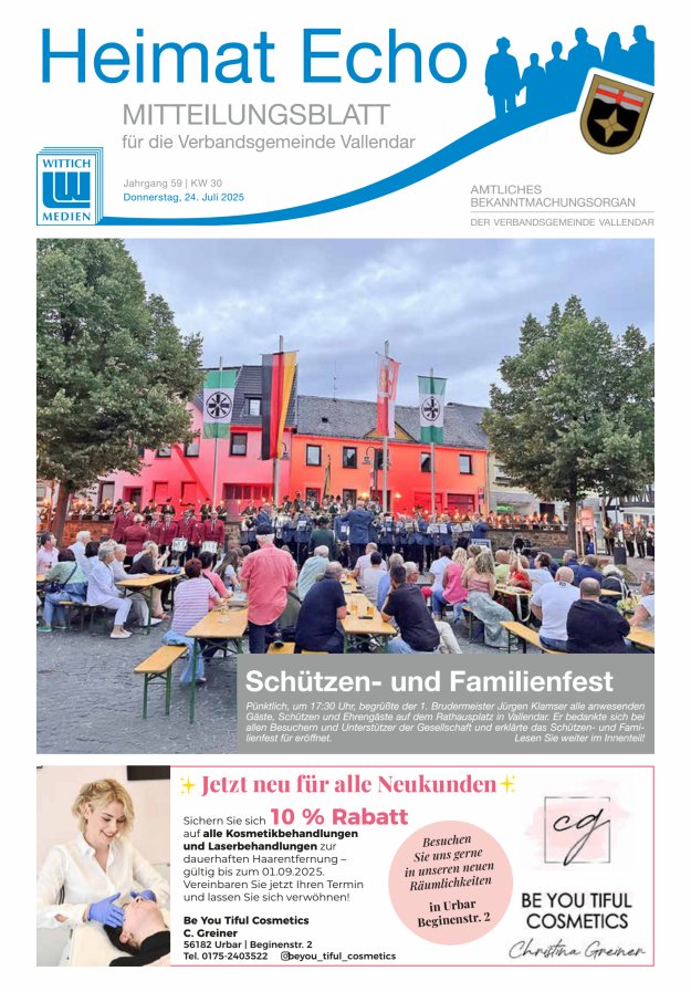 Heimat-Echo - Heimat- und Bürgerzeitung Verbandsgemeinde Vallendar Titelblatt 30/2025
