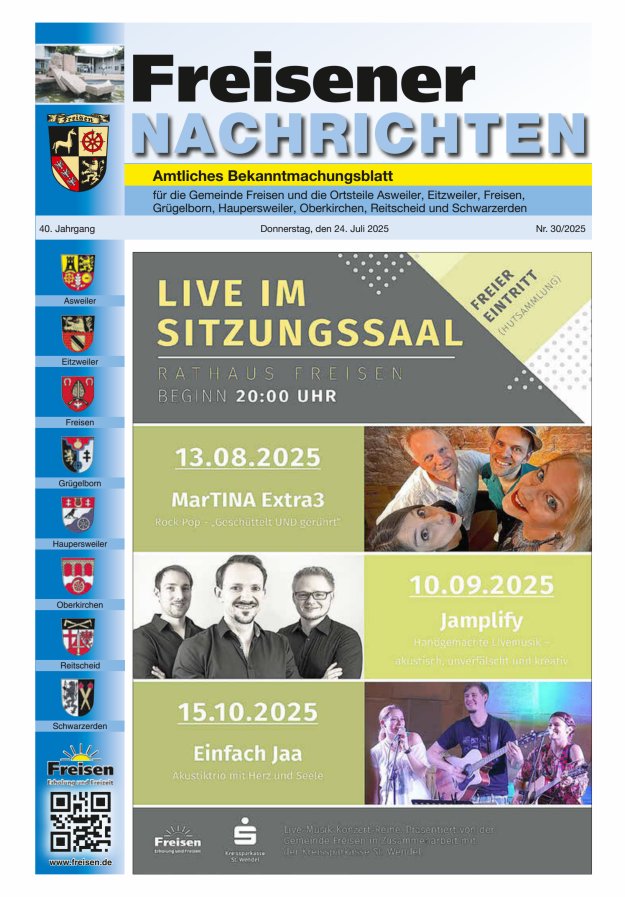 Freisener Nachrichten Titelblatt 30/2025