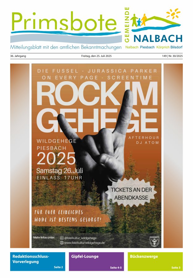 Primsbote Gemeinde Nalbach Titelblatt 30/2025