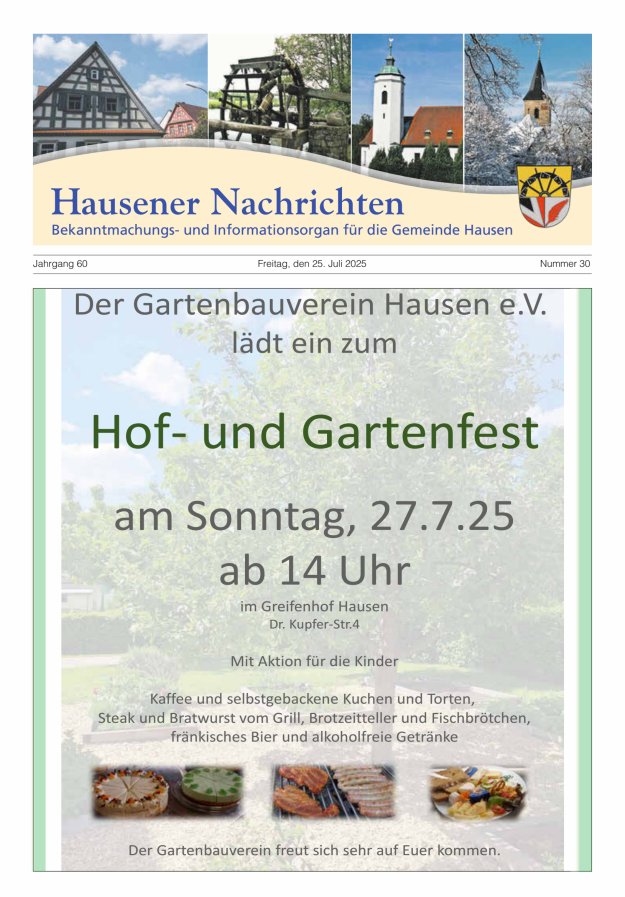 Hausener Nachrichten Titelblatt 30/2025