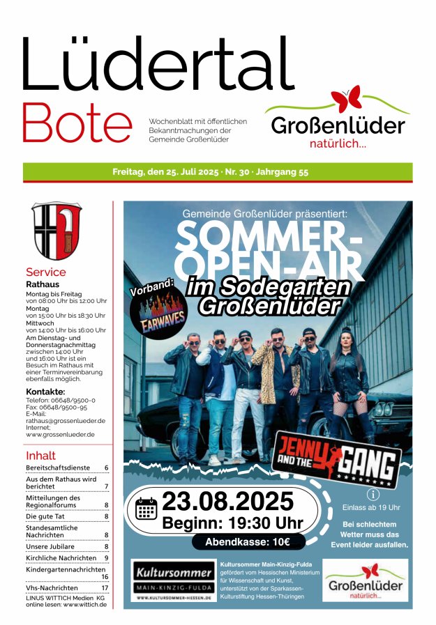 Wochenblatt mit öffentlichen Bekanntmachungen der Gemeinde Großenlüder Titelblatt 30/2025