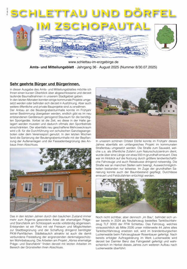 Schlettau und Dörfel im Zschopautal – Amts- und Mitteilungsblatt Titelblatt 08/2025