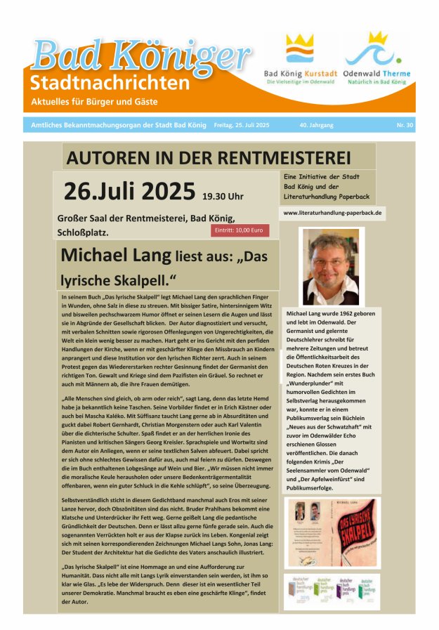 Bad Königer Stadtnachrichten und Badeblatt Titelblatt 30/2025