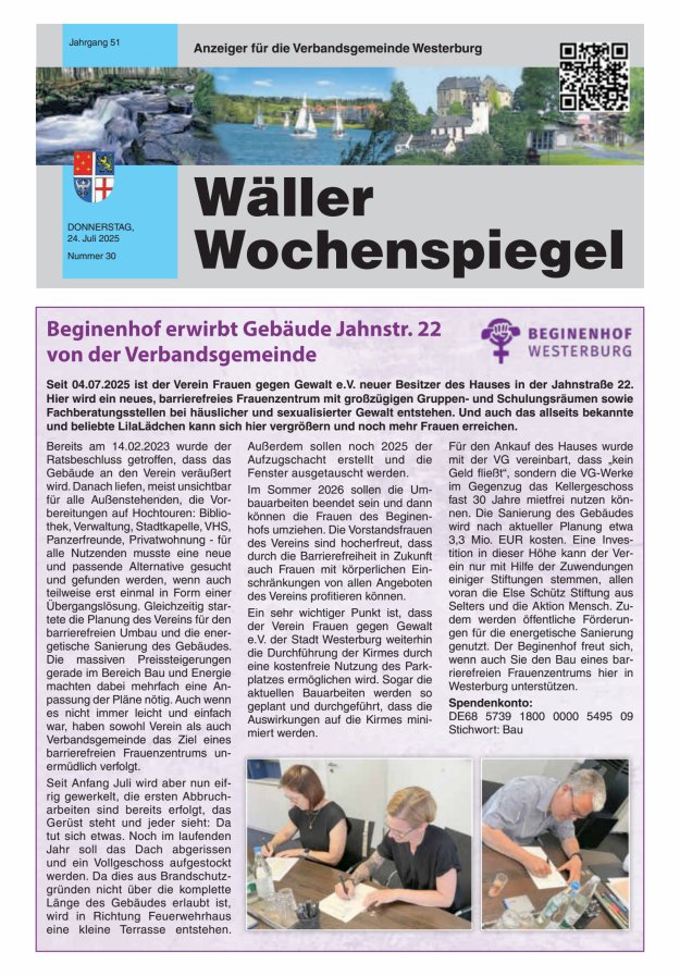 Wäller Wochenspiegel - Anzeiger für die Verbandsgemeinde Westerburg Titelblatt 30/2025