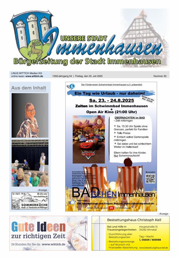 Unsere Stadt Immenhausen Titelblatt 30/2025