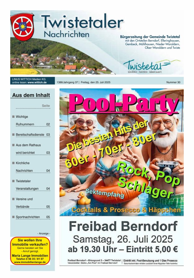 Twistetaler Nachrichten Titelblatt 30/2025