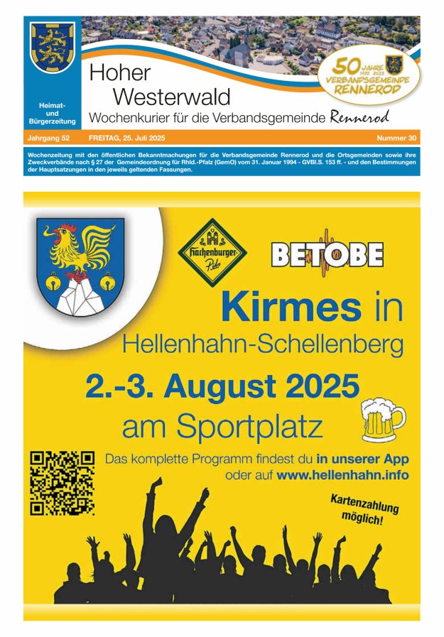 Hoher Westerwald - Wochenkurier für die Verbandsgemeinde Rennerod Titelblatt 30/2025