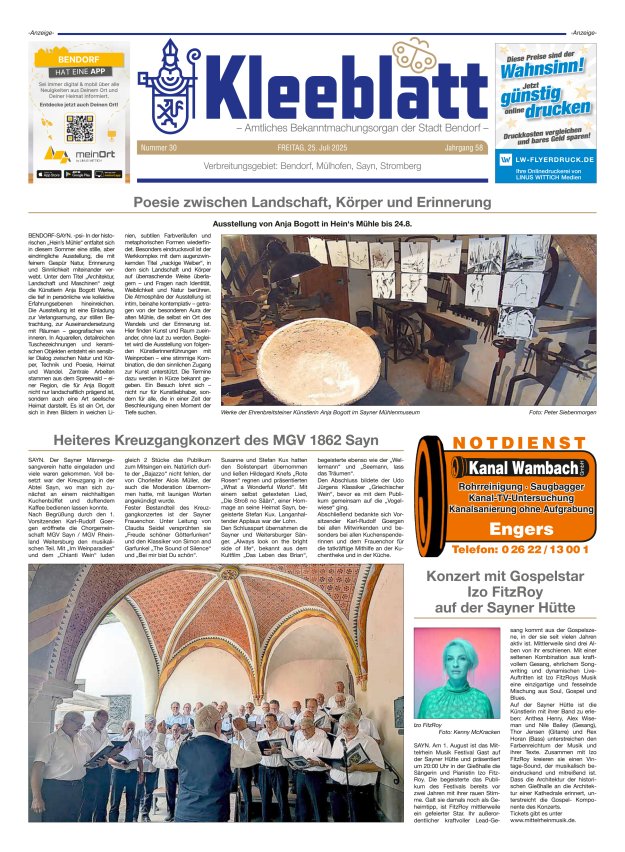 Kleeblatt - Amtliches Bekanntmachungsorgan der Stadt Bendorf Titelblatt 30/2025