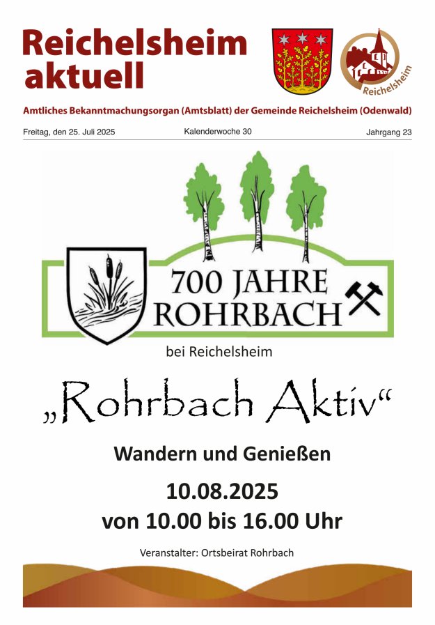 Reichelsheim aktuell - Amtsblatt der Gemeinde Reichelsheim(Odenwald) Titelblatt 30/2025