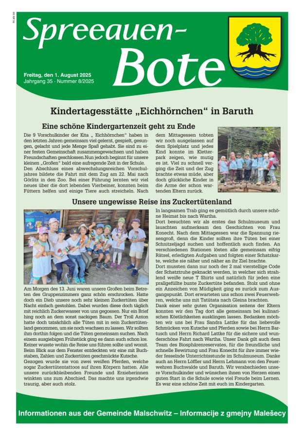 Spreeauen-Bote - Amtsblatt der Gemeinde Malschwitz Titelblatt 08/2025