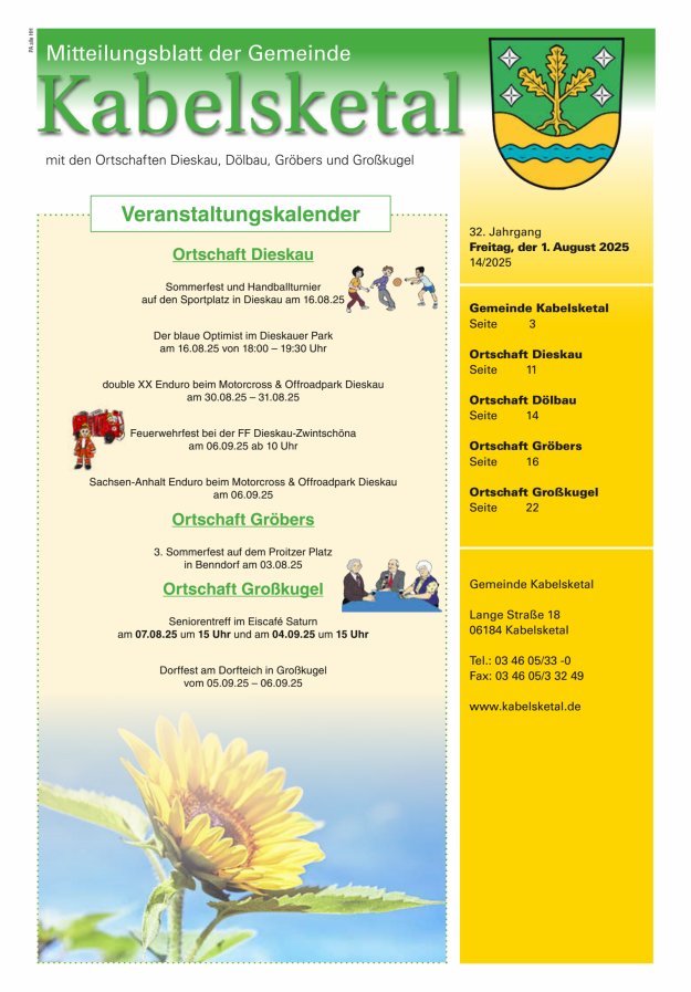 Amtsblatt der Gemeinde Kabelsketal mit den Ortsteilen Titelblatt 14/2025