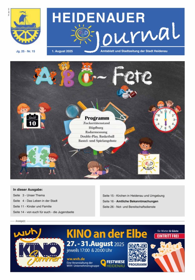 Heidenauer Journal - Amtsblatt und Stadtzeitung der Stadt Heidenau Titelblatt 15/2025