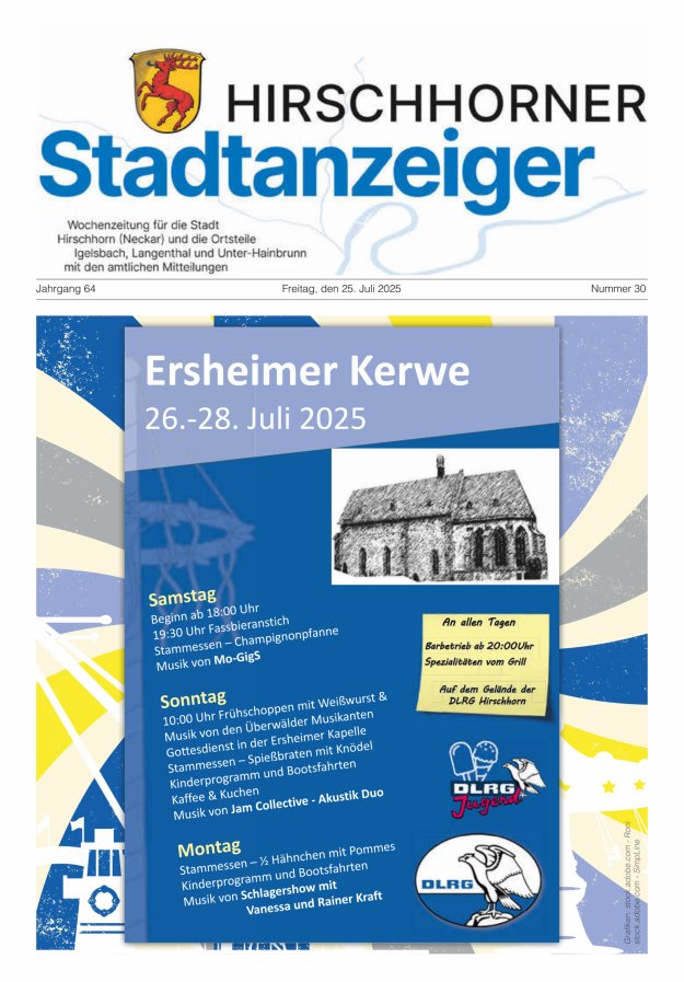 Hirschhorner Stadtanzeiger Titelblatt 30/2025