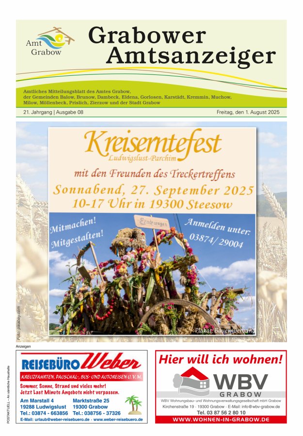 Grabower Amtsanzeiger Titelblatt 08/2025